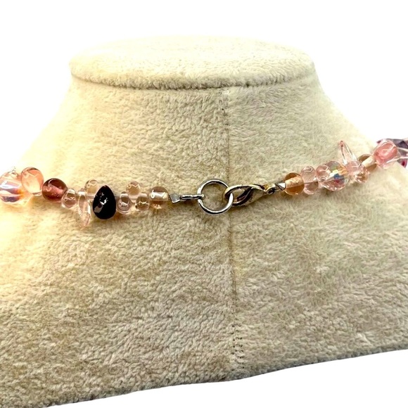 Handcrafted Murano Glass Bead Necklace With Pink & Blue Accents.  A28 - Picture 7 of 9